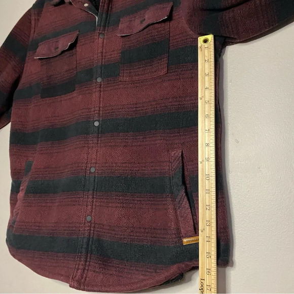 Voyager Men's Remote Plaid Fleece Shirt Jacket Large black maroon Sherpa - Picture 8 of 9